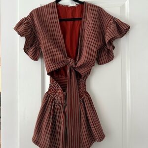 Red and White Tie Front Romper